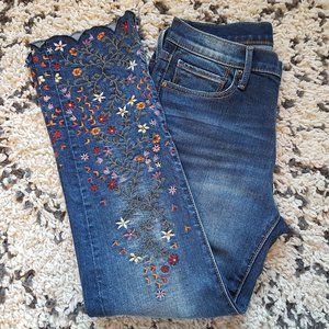 DRIFTWOOD COLETTE SCALLOP CROP STRAWBERRY BLOSSOM EMBROIDERED JEANS